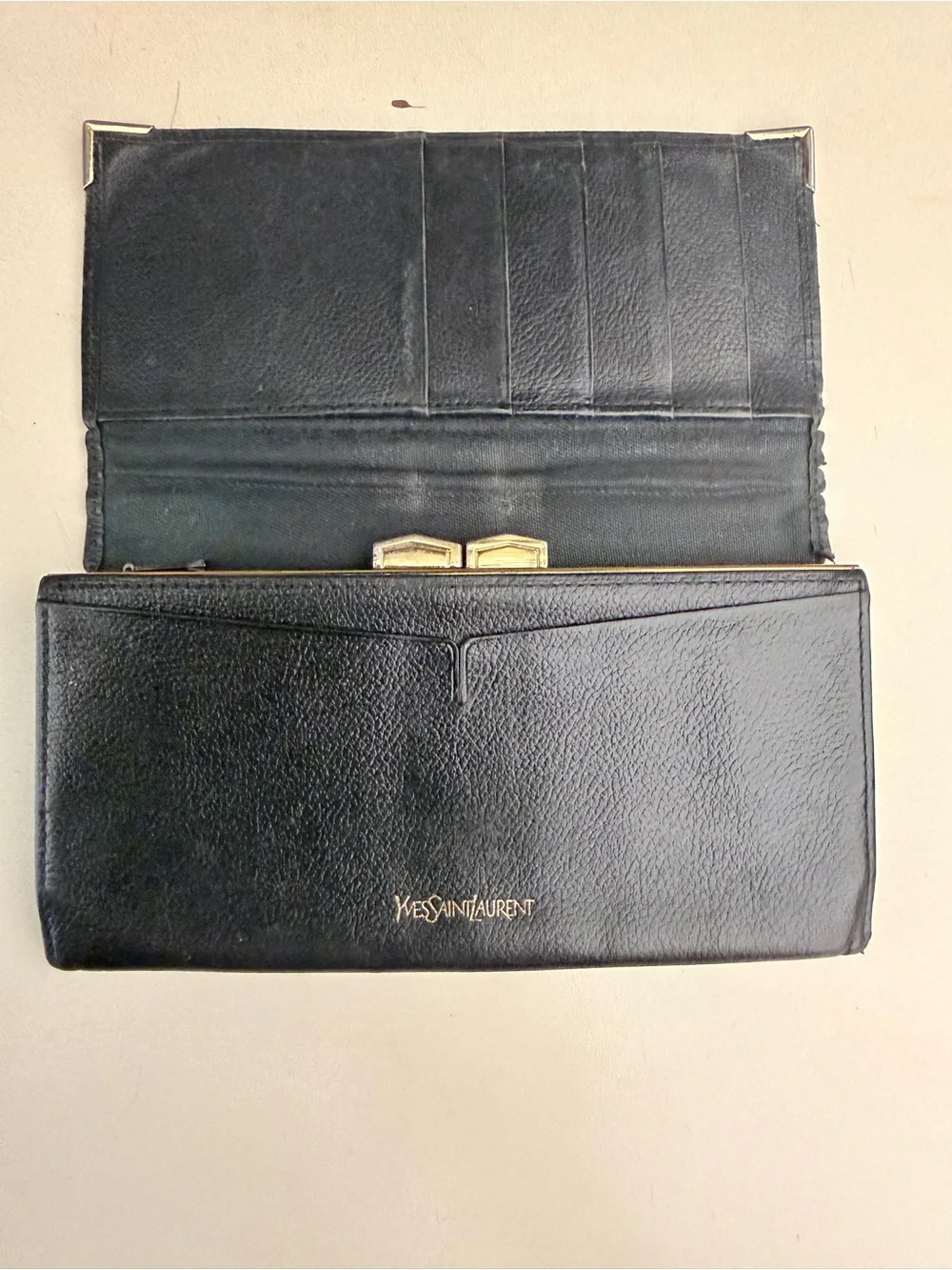 Saint Laurent Black Leather Continental Wallet with Silver Corner Accents